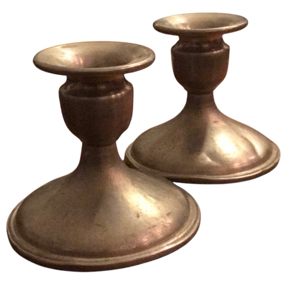 Revere Pewter VTG Pair Of 2 Candle Holders Weighted Pewter Set Round